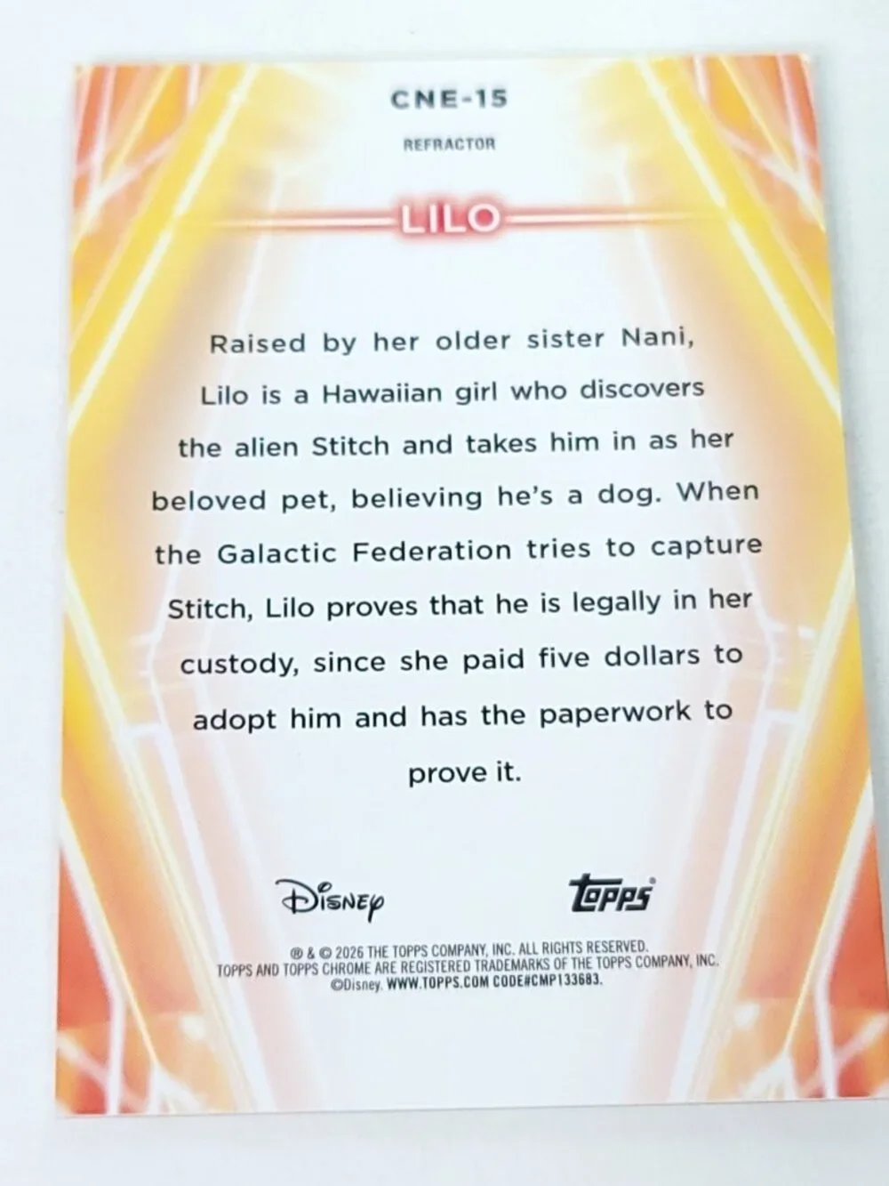 Lilo Topps 2026 Disney Neon Holo Chrome Refractor Limited 064/199 CNE